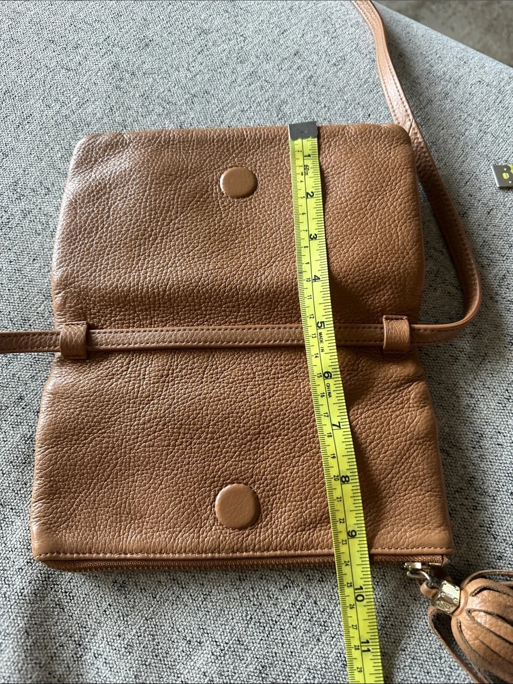 Tory Burch Cognac Leather Crossbody Wallet with Tassel